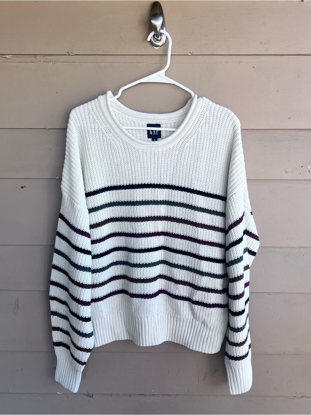 GAP Relaxed Stripe Shaker Stitch Sweater Multicolor Cotton Knit Size M